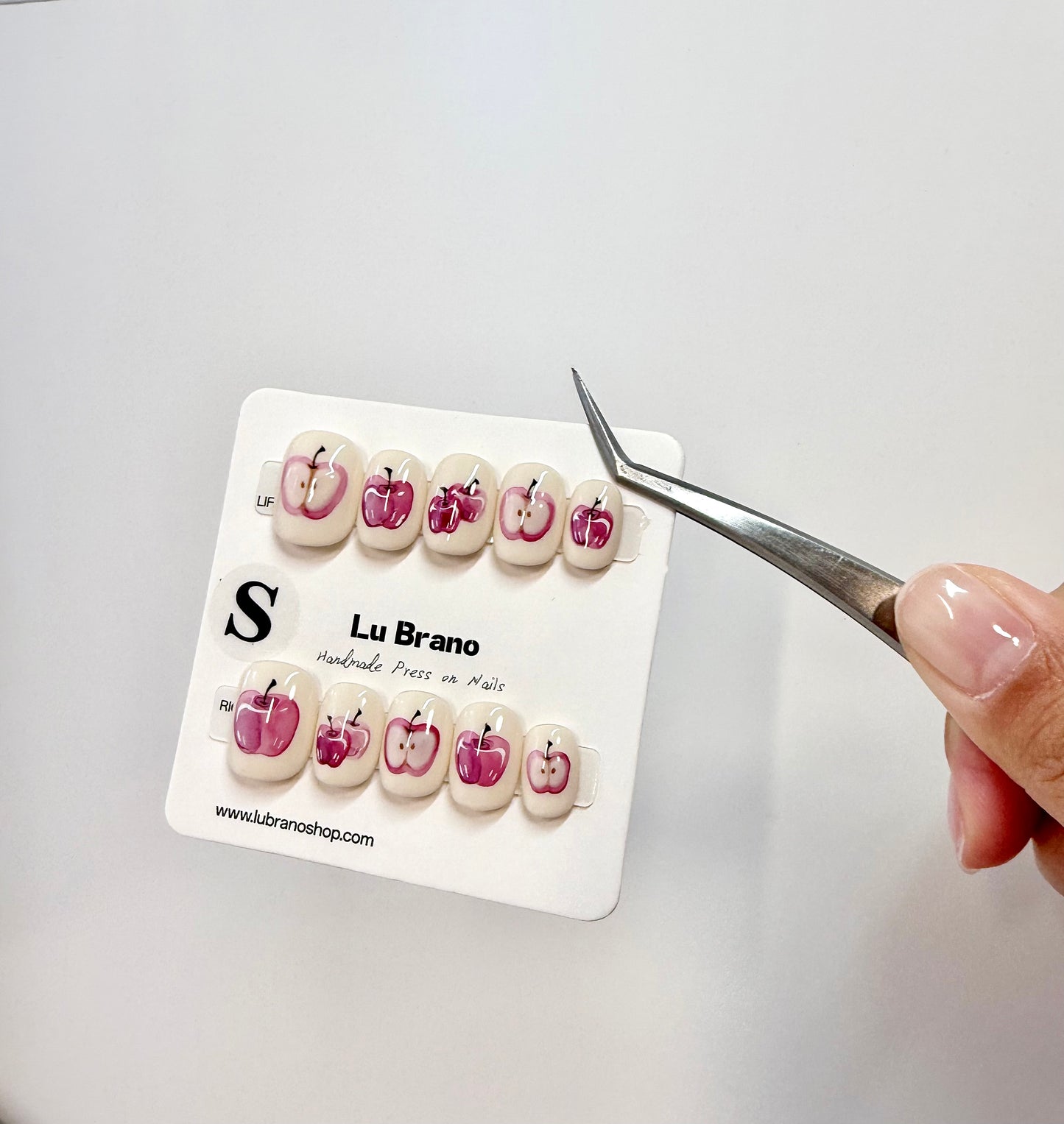 Petite Apple | Hand-Painted Designs | Short Squoval Shape | Niche Aesthetic | Office-Friendly | Versatile | Cute & Chic | Premium Press-On Nails
