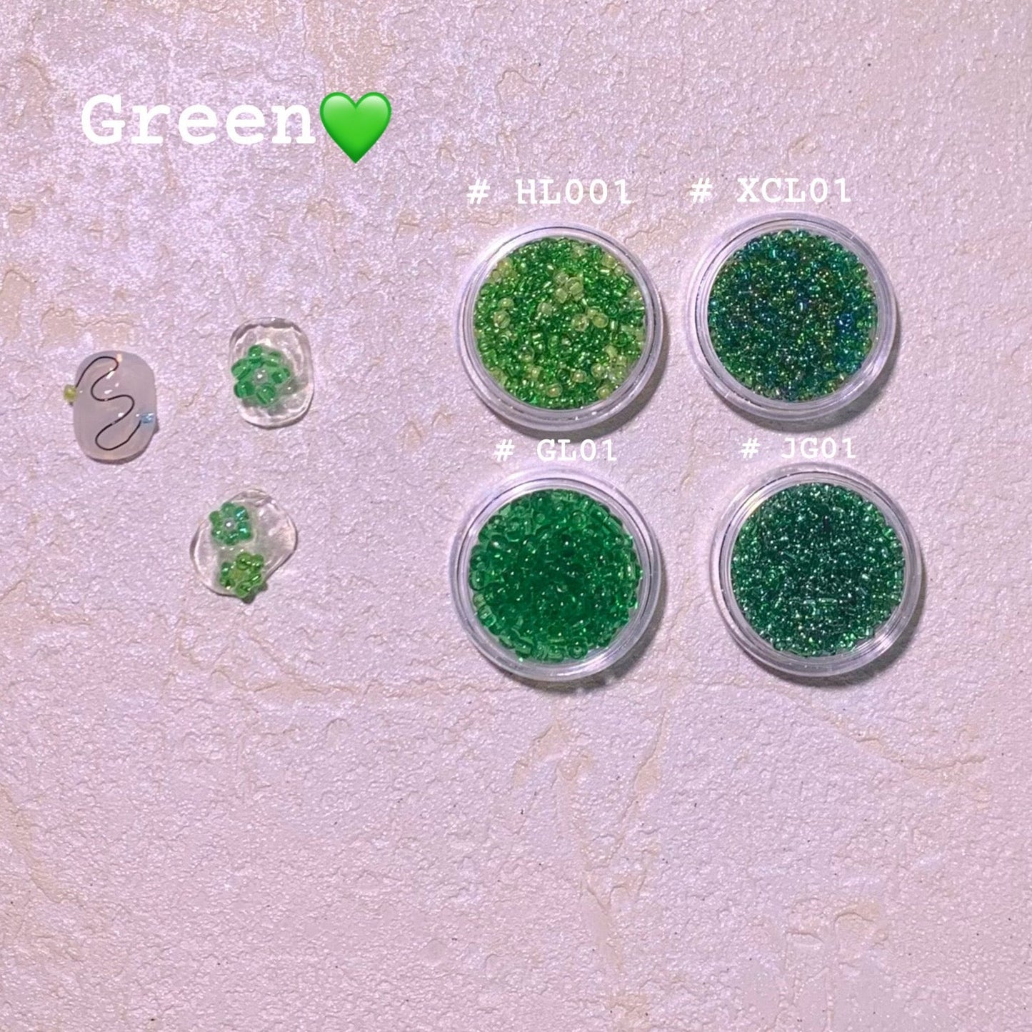 LUBRANO NAIL - Green Garden,Spring Green Series Small Colored Beads Nail Art Accessories