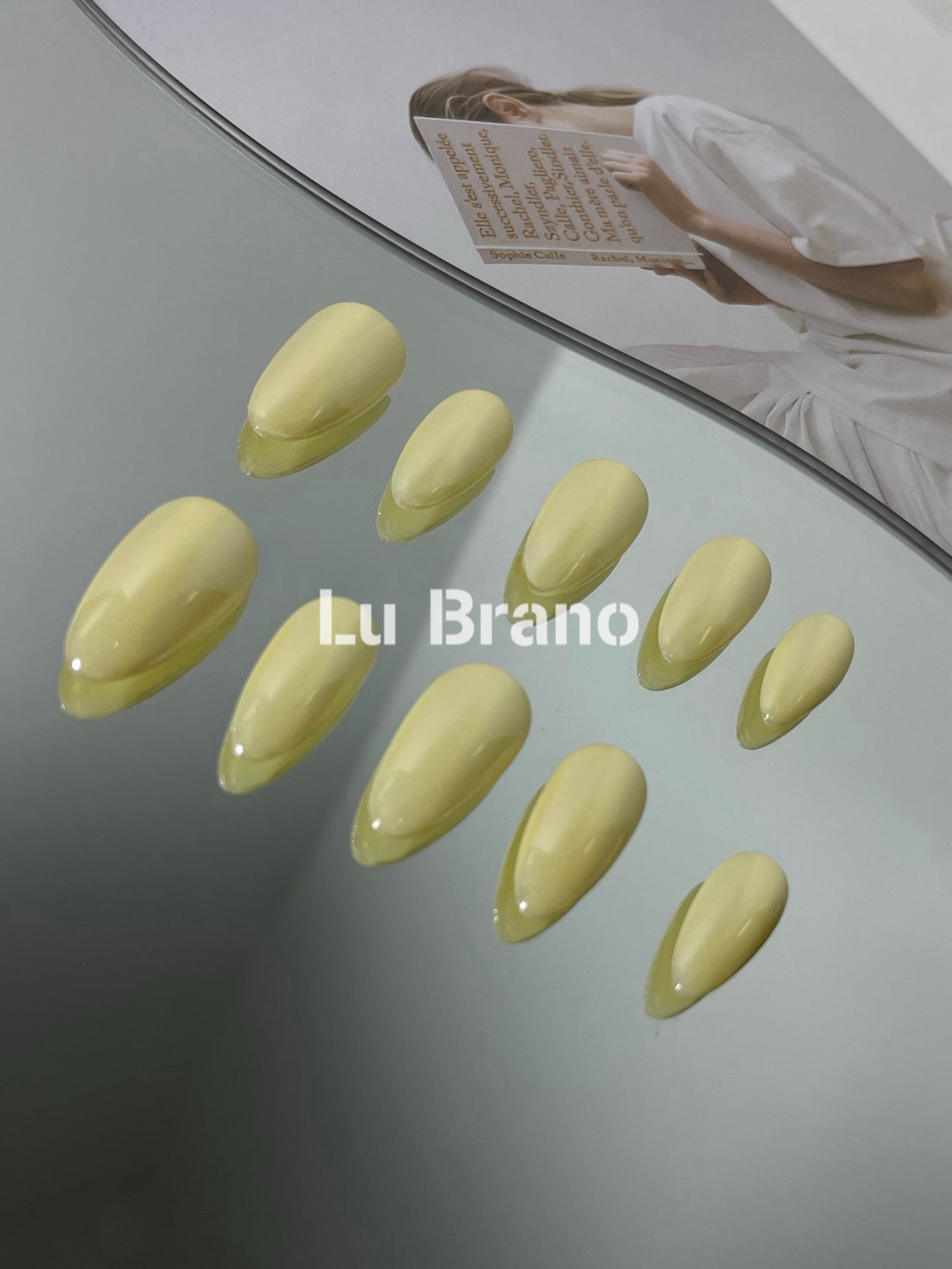 Hailey-Inspired Style | Solid Color | Moonlight Pale Yellow/White/Pink | Press-on Nails | 100% Handmade