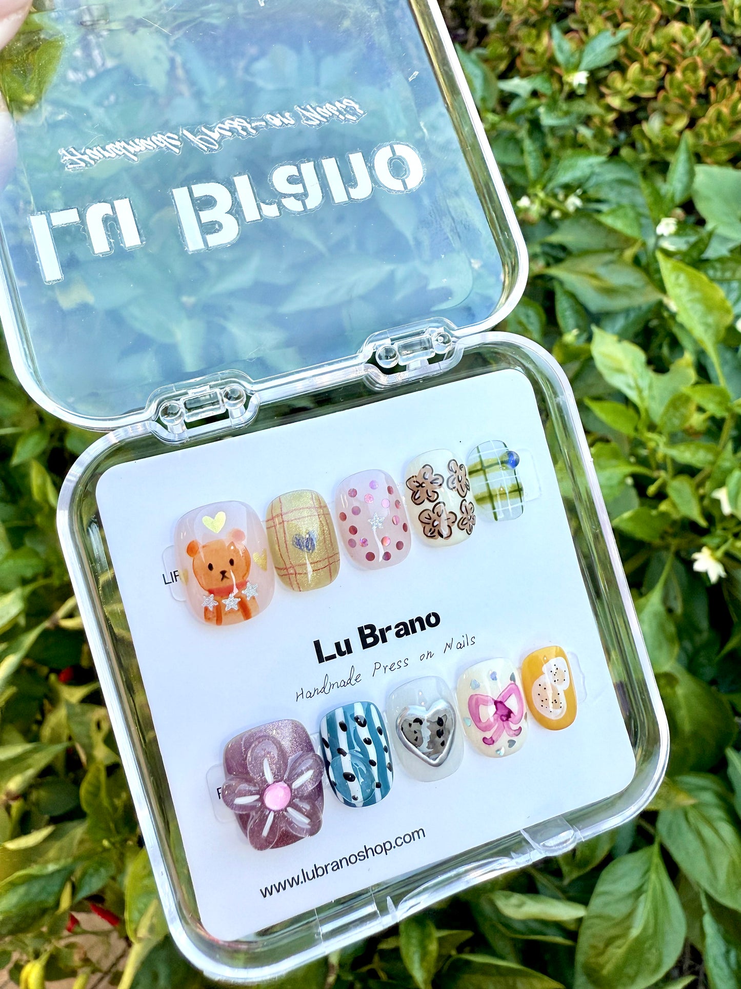 Playful Whimsy | Hand-Painted Designs | Short Squoval Shape | Niche Style | Office-Friendly | Versatile & Cute | Teddy Bear Nail Art | 3D Floral Accents | Premium Press-On Nails | Handmade Craft