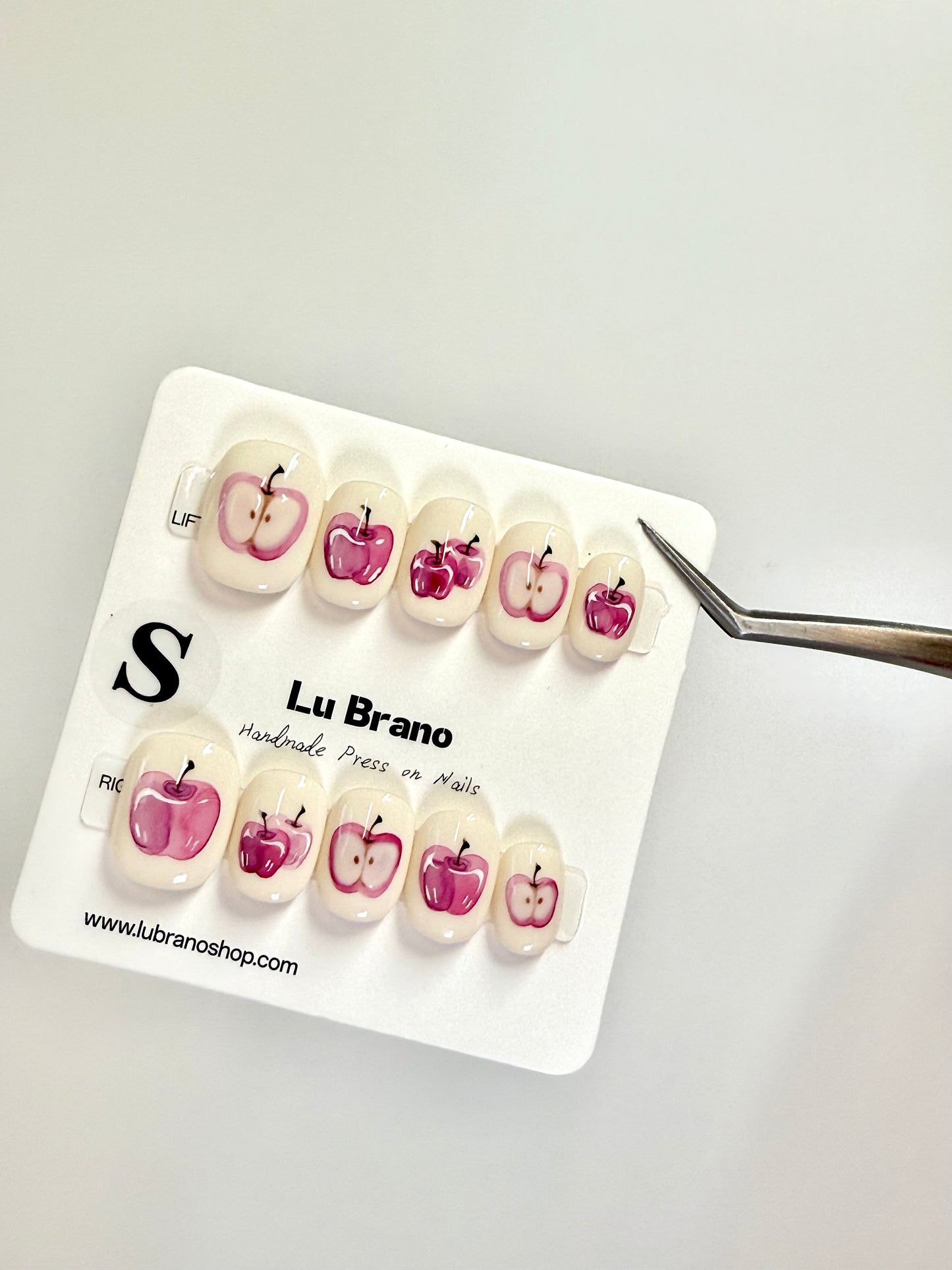 Petite Apple | Hand-Painted Designs | Short Squoval Shape | Niche Aesthetic | Office-Friendly | Versatile | Cute & Chic | Premium Press-On Nails