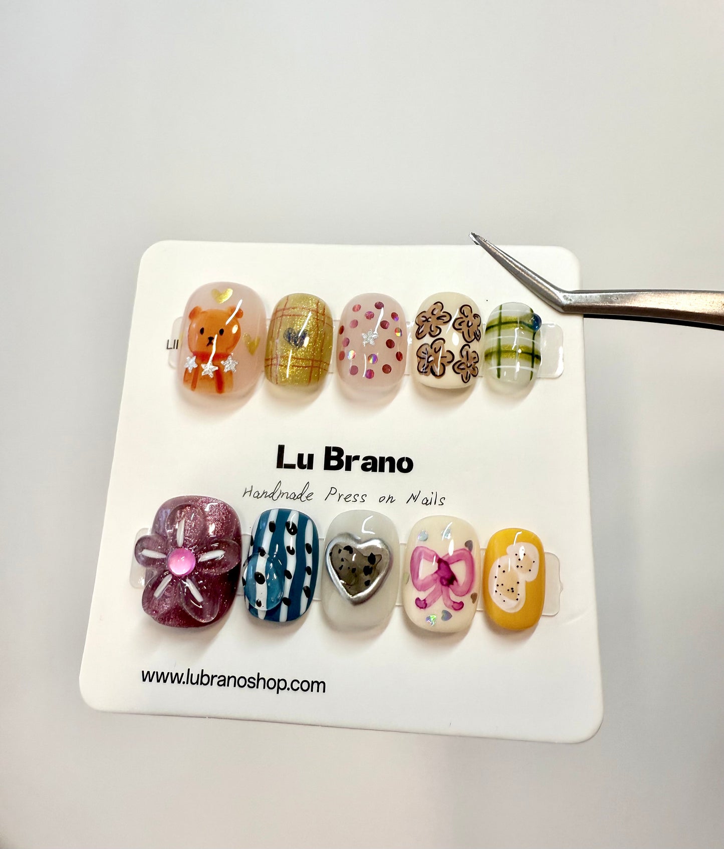 Playful Whimsy | Hand-Painted Designs | Short Squoval Shape | Niche Style | Office-Friendly | Versatile & Cute | Teddy Bear Nail Art | 3D Floral Accents | Premium Press-On Nails | Handmade Craft