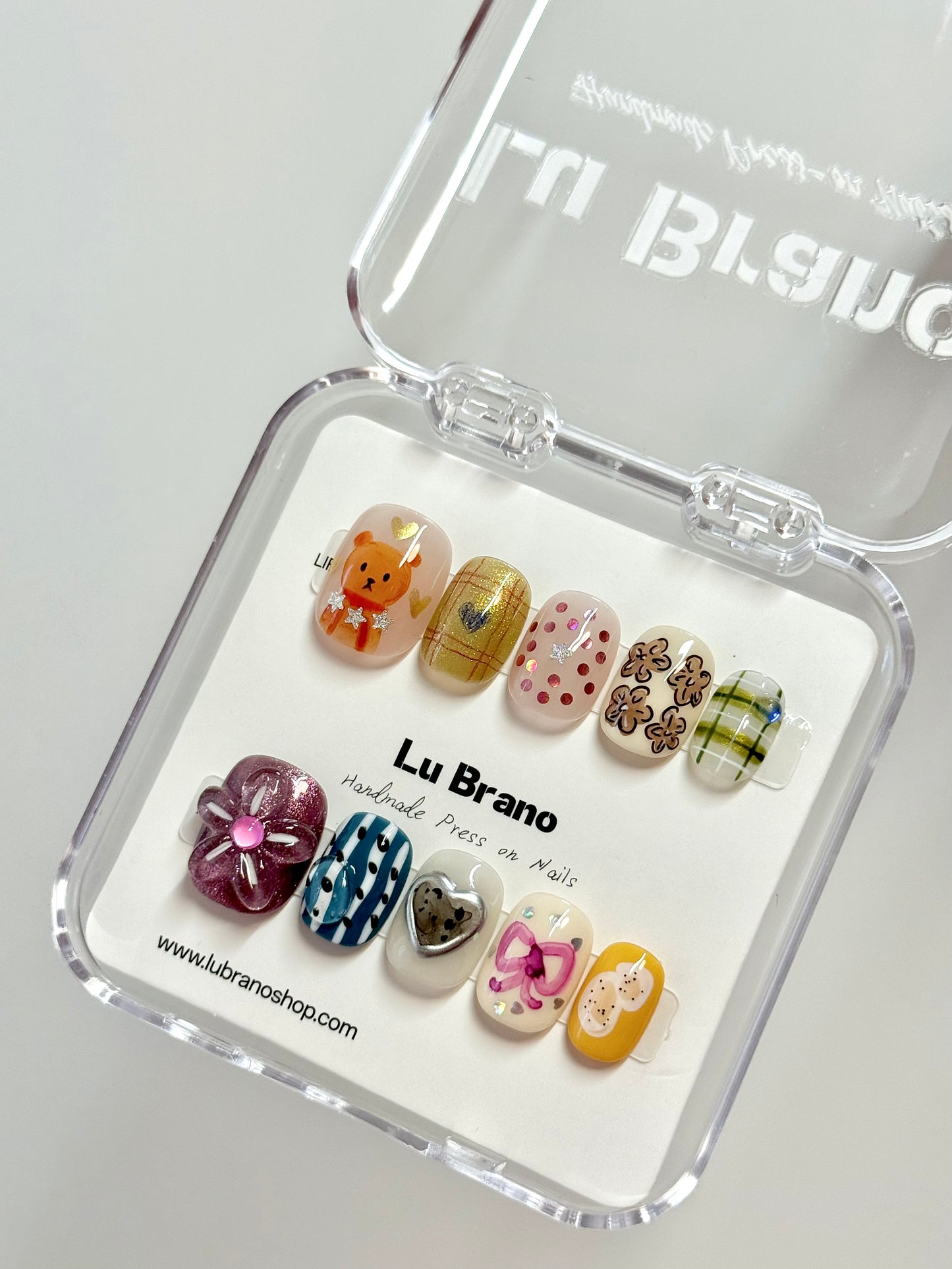 Playful Whimsy | Hand-Painted Designs | Short Squoval Shape | Niche Style | Office-Friendly | Versatile & Cute | Teddy Bear Nail Art | 3D Floral Accents | Premium Press-On Nails | Handmade Craft