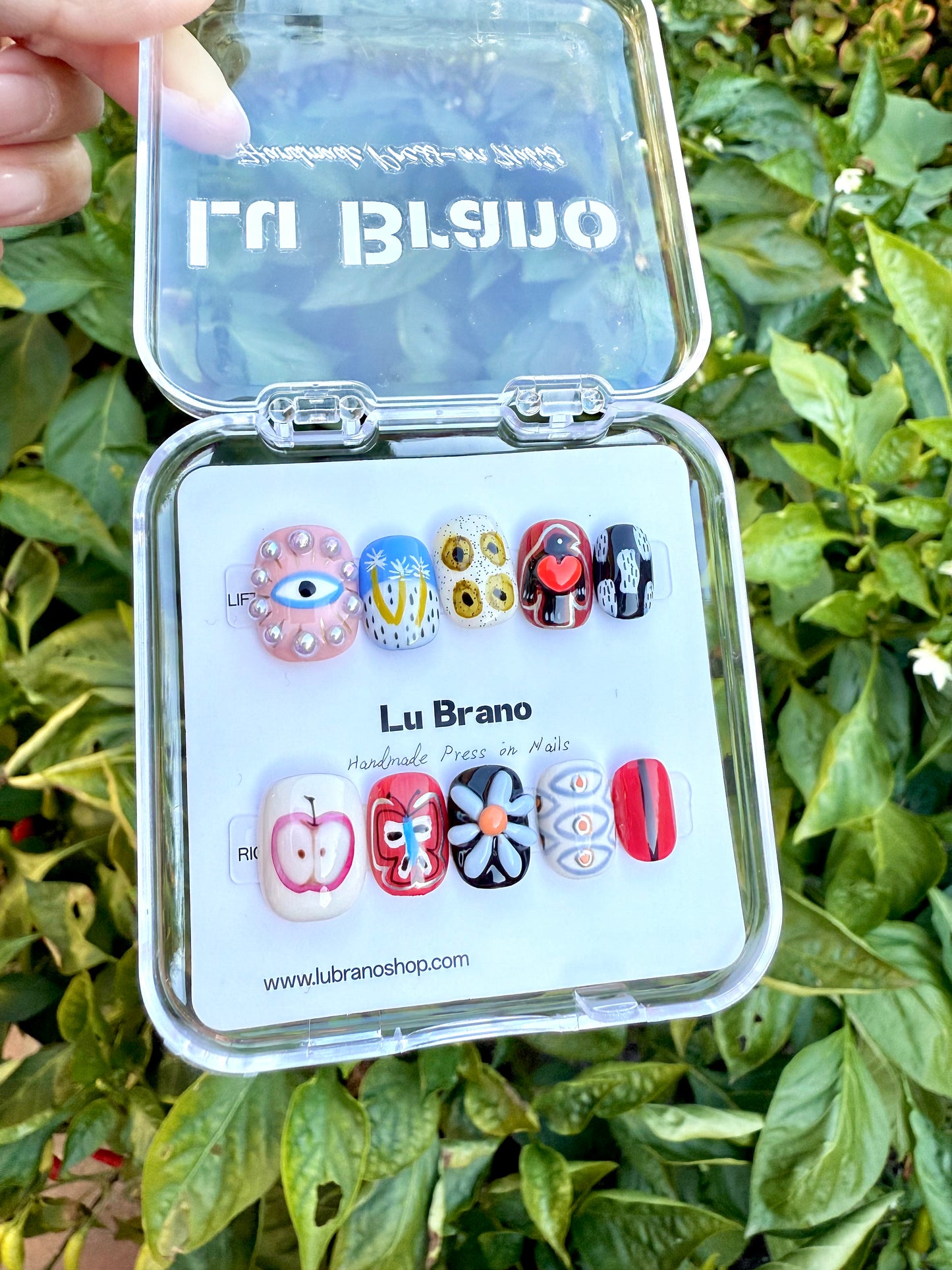 Abstract Muse | Hand-Painted Designs | Short Squoval Shape | Niche Aesthetic | Work-Friendly | Versatile & Cute | Evil Eye Nails | Heart & Apple Motifs | Butterfly & 3D Florals | Premium Press-On Nails | Handmade Artistry