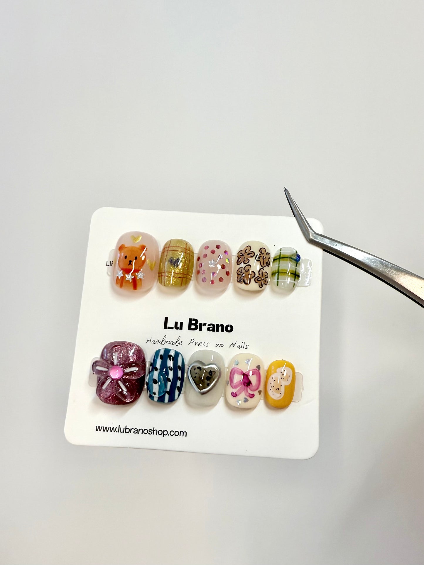 Playful Whimsy | Hand-Painted Designs | Short Squoval Shape | Niche Style | Office-Friendly | Versatile & Cute | Teddy Bear Nail Art | 3D Floral Accents | Premium Press-On Nails | Handmade Craft