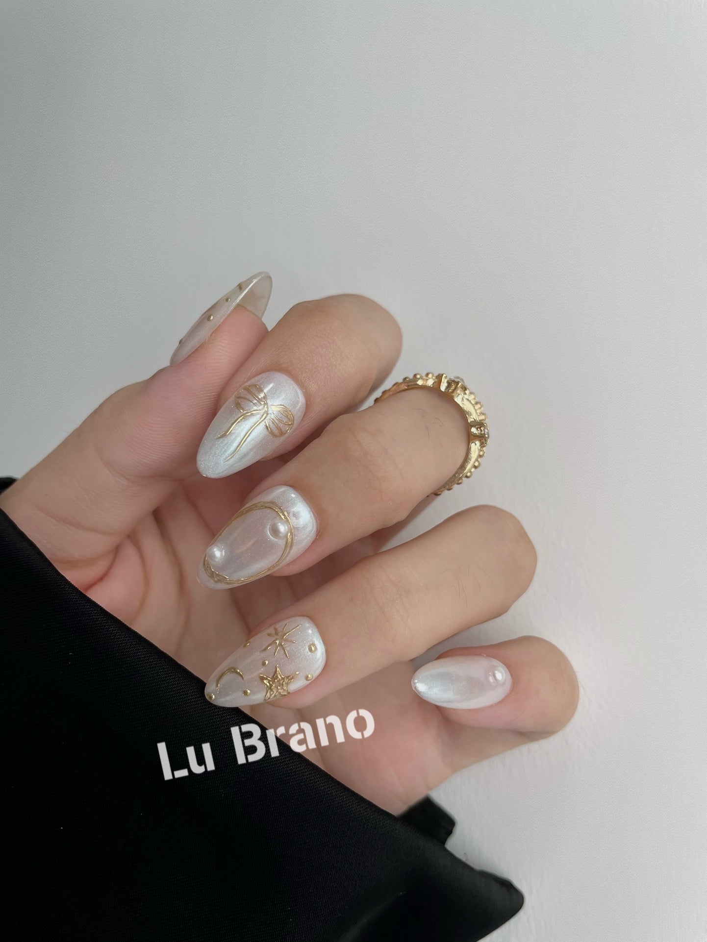 Celestial Moon Goddess|Moonlight White Base|Gold Star & Moon Hand-Painted Design