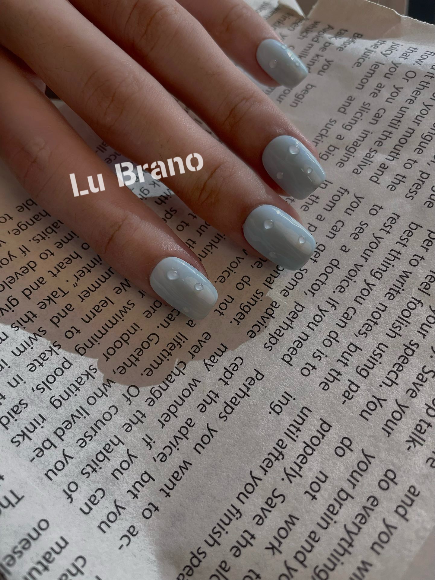 Misty Sea Salt|Baby Blue|3D Water Droplets|Short Press-On Nails