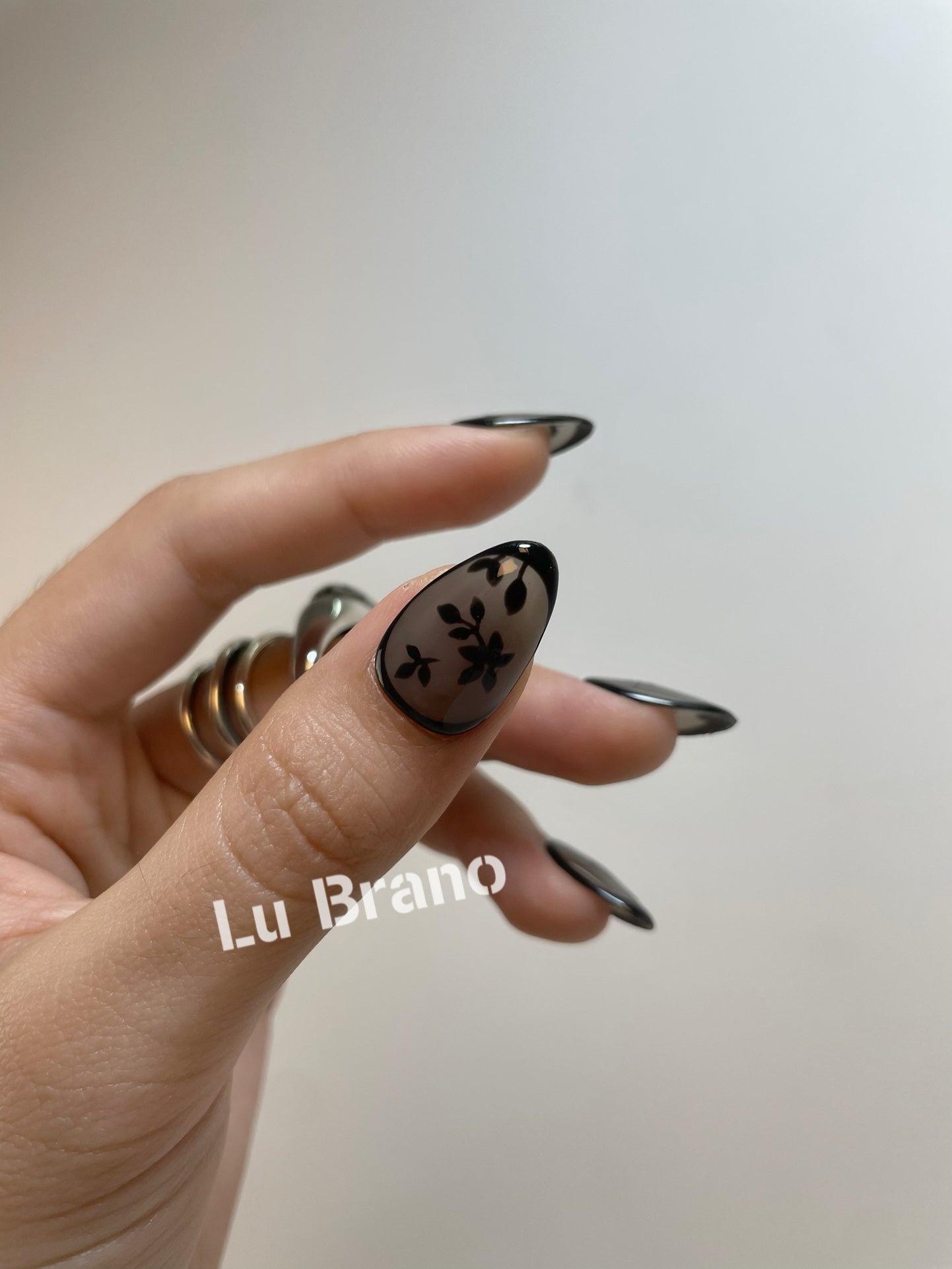 Black Velvet Floral Nails|Sexy|Classy|Elegant|Luxurious