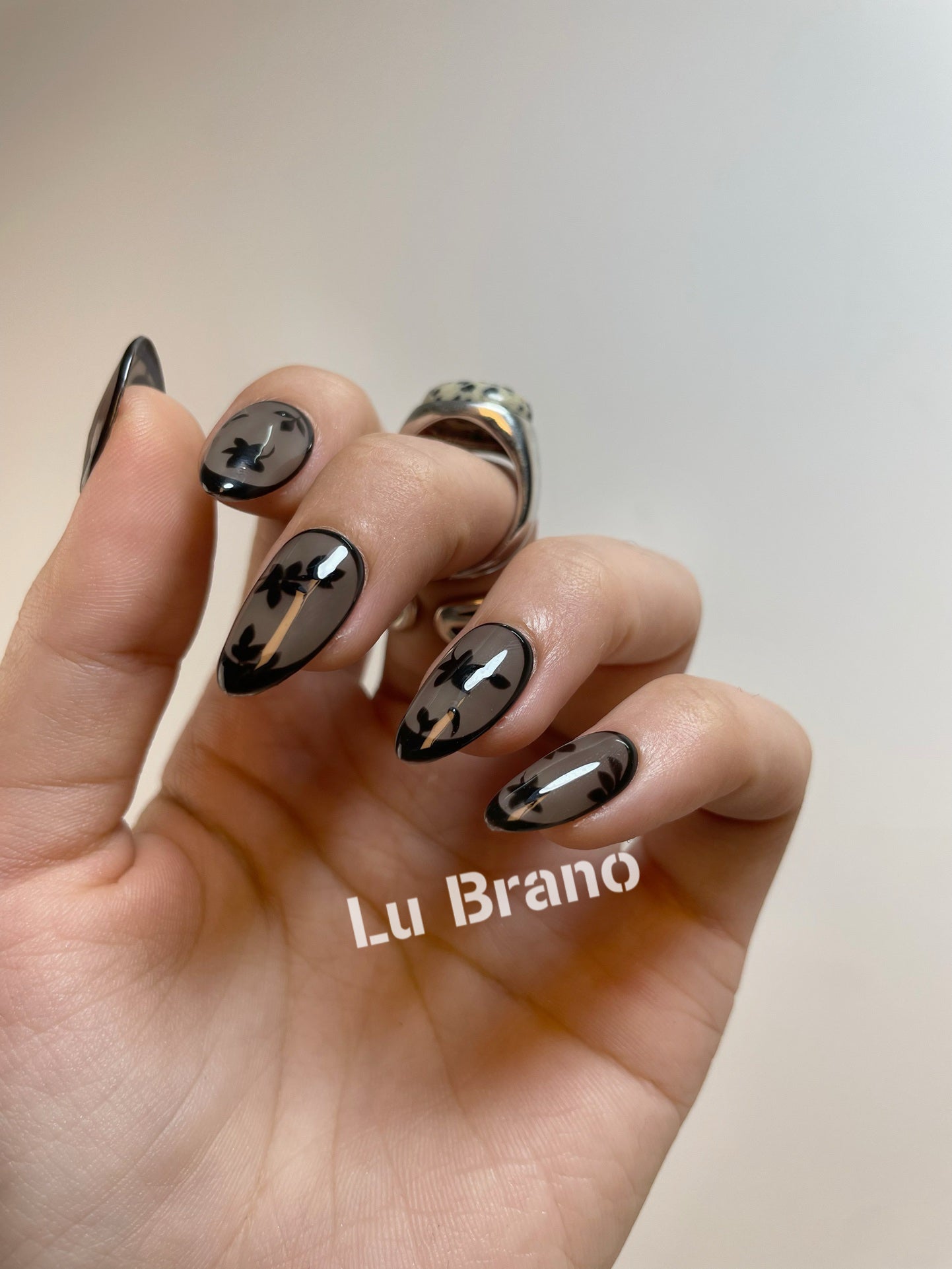 Black Velvet Floral Nails|Sexy|Classy|Elegant|Luxurious