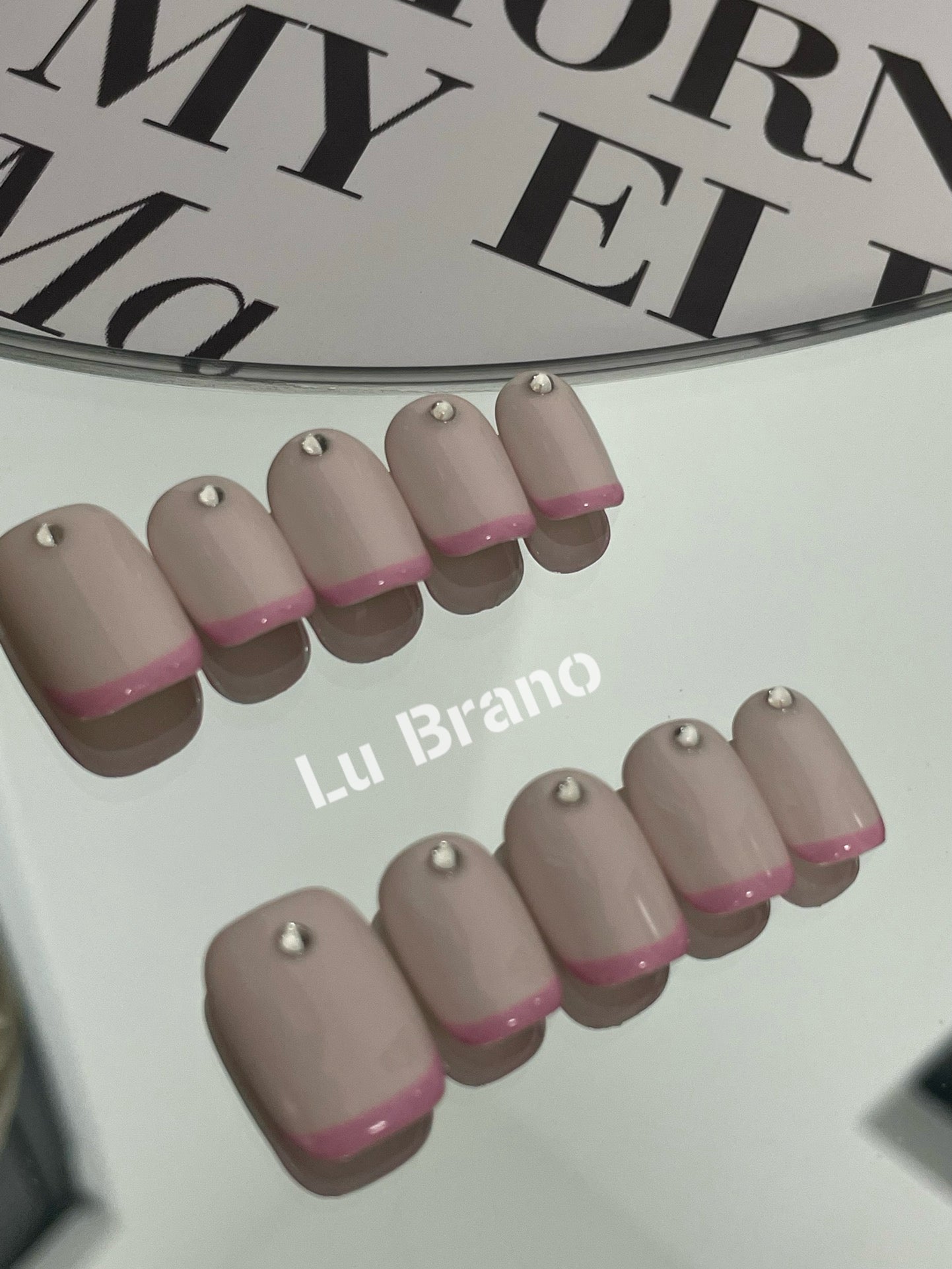 Short Pink Rhinestone French|Work-Friendly Nails|Typing-Friendly|Cute