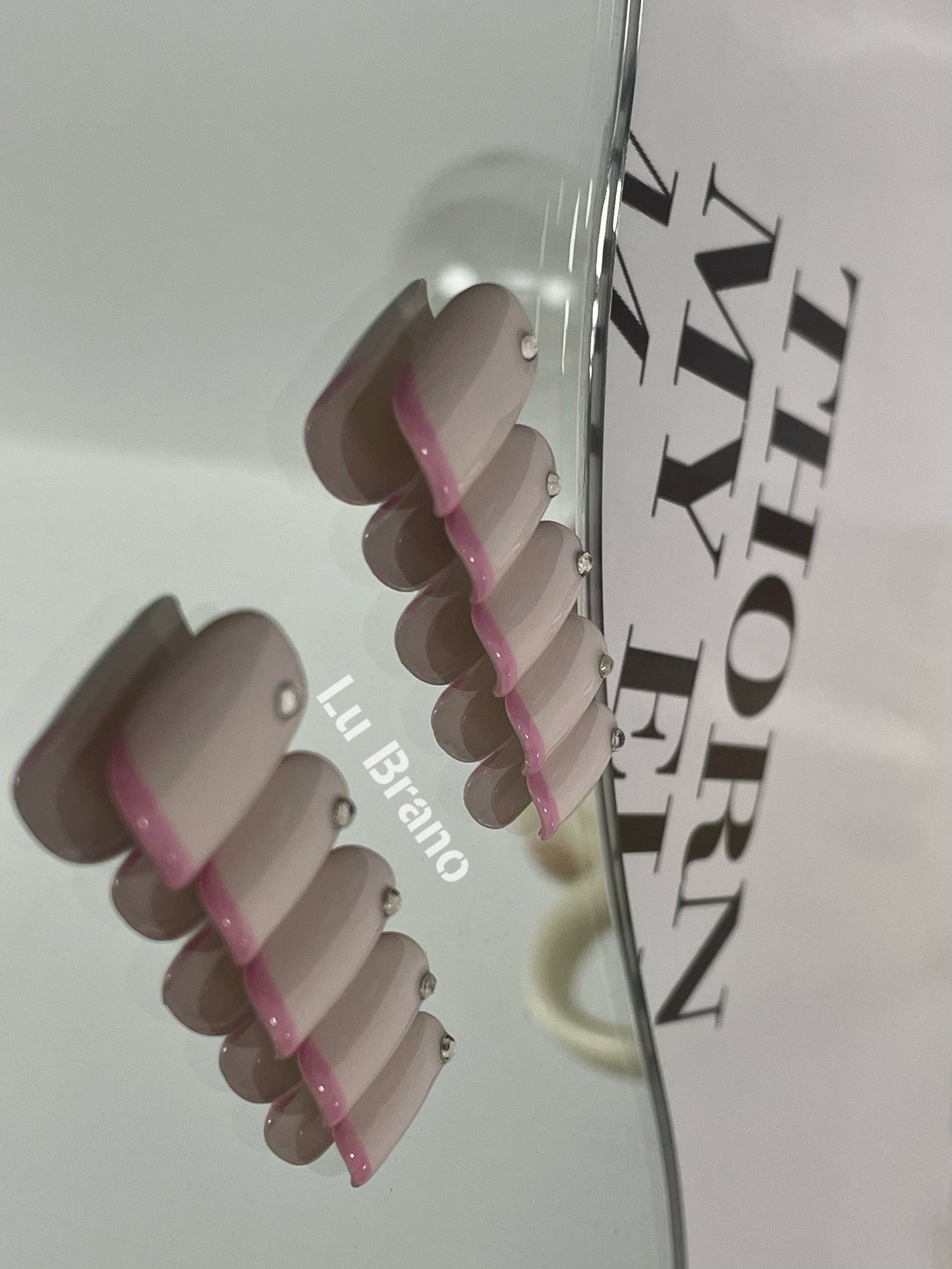 Short Pink Rhinestone French|Work-Friendly Nails|Typing-Friendly|Cute