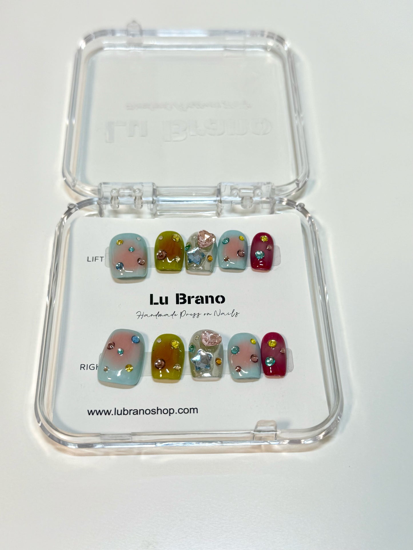 Dopamine Color Diamond Nails | Short Length Nails | Handmade Press-On Nails