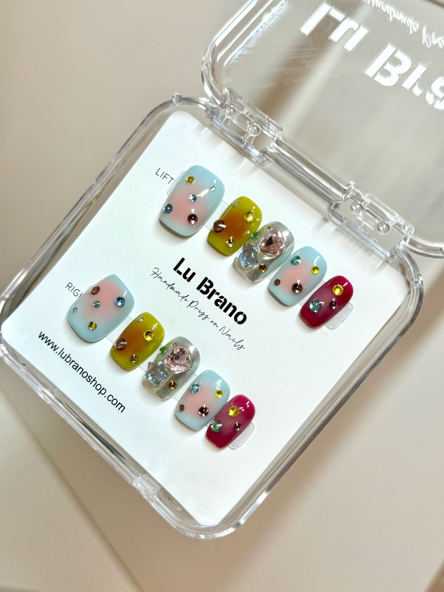 Dopamine Color Diamond Nails | Short Length Nails | Handmade Press-On Nails