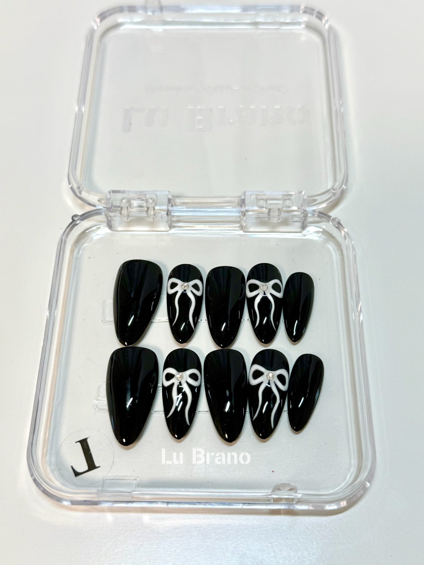 Black Bow Nails | Almond Shape | Handmade Press-On Nails