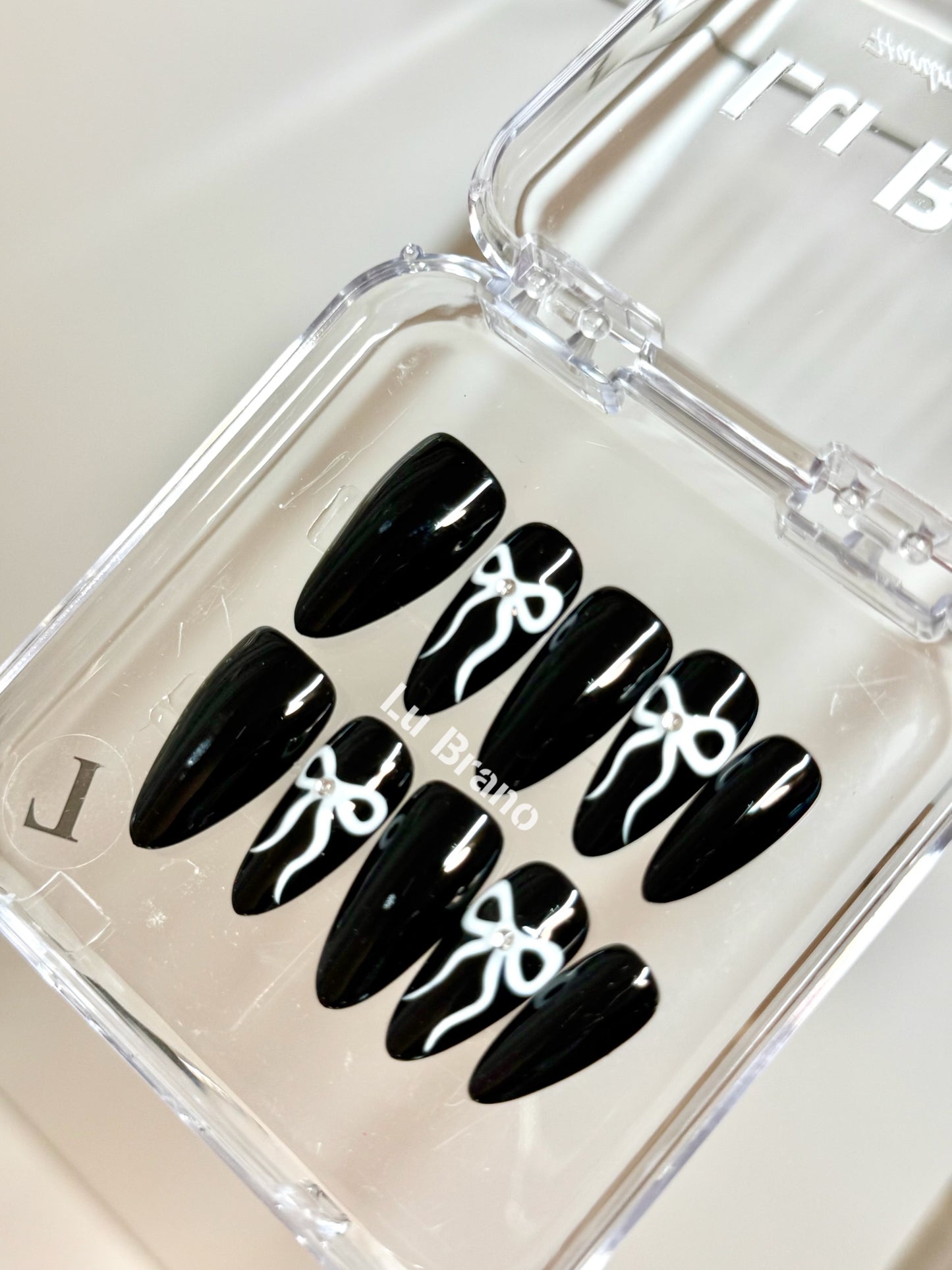Black Bow Nails | Almond Shape | Handmade Press-On Nails