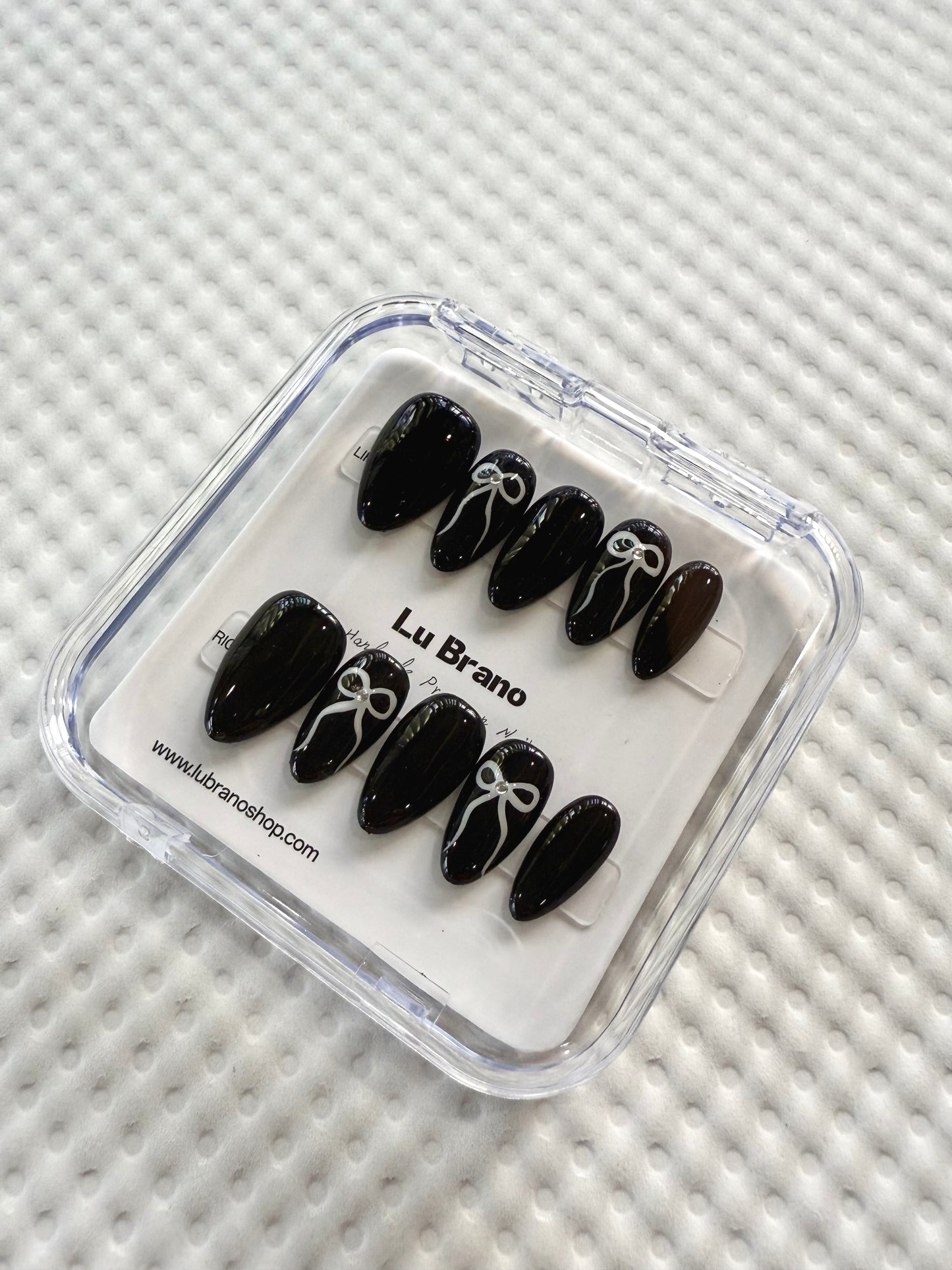Black Bow Nails | Almond Shape | Handmade Press-On Nails