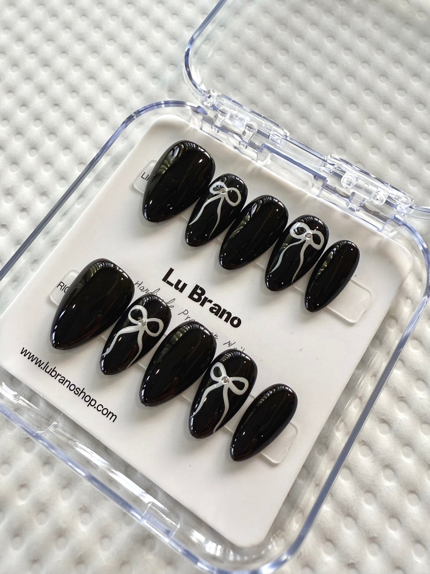 Black Bow Nails | Almond Shape | Handmade Press-On Nails