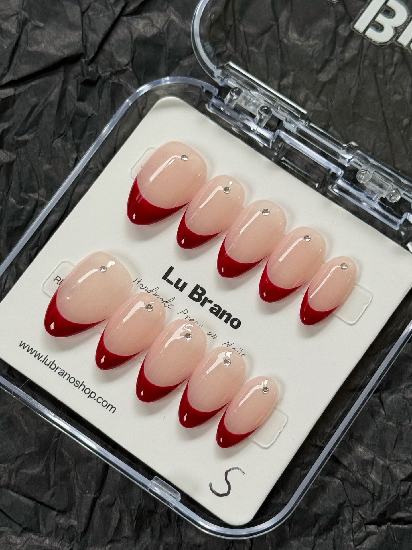 Rhinestone Red French|Almond Nails|Burgundy Red|French Style|Elegance & Beauty