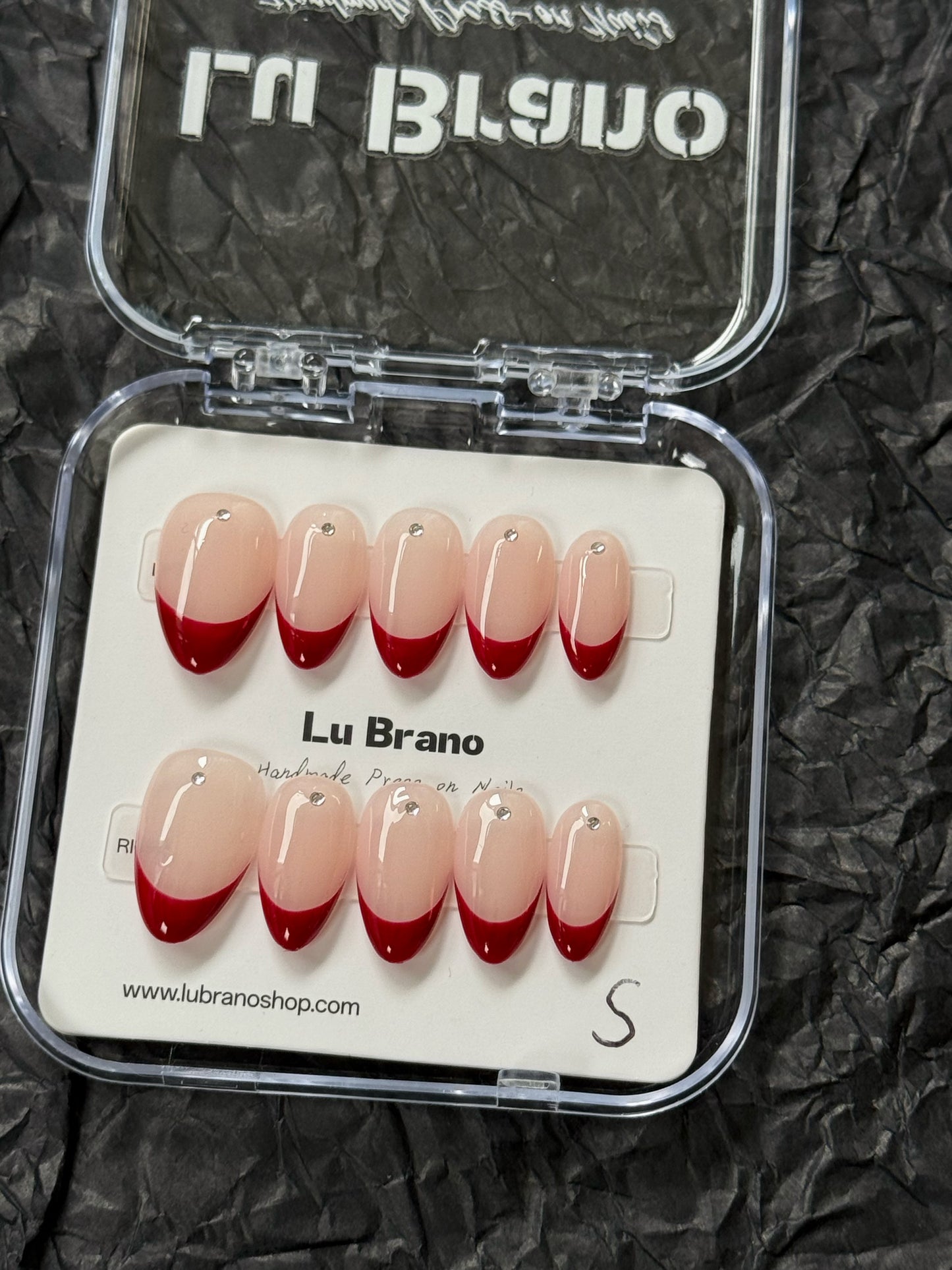 Rhinestone Red French|Almond Nails|Burgundy Red|French Style|Elegance & Beauty