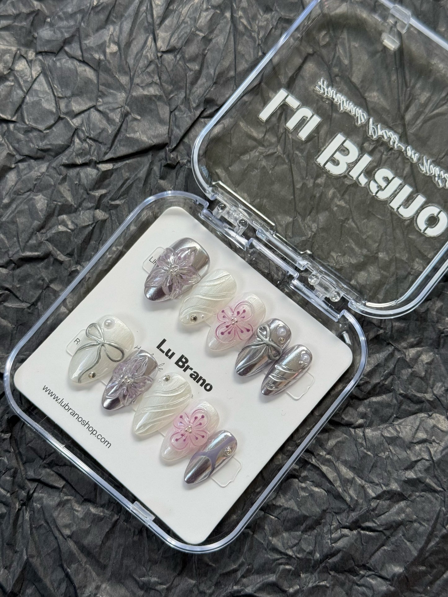Silver Purple Y2K-Inspired Nails|Almond Shape|Handmade