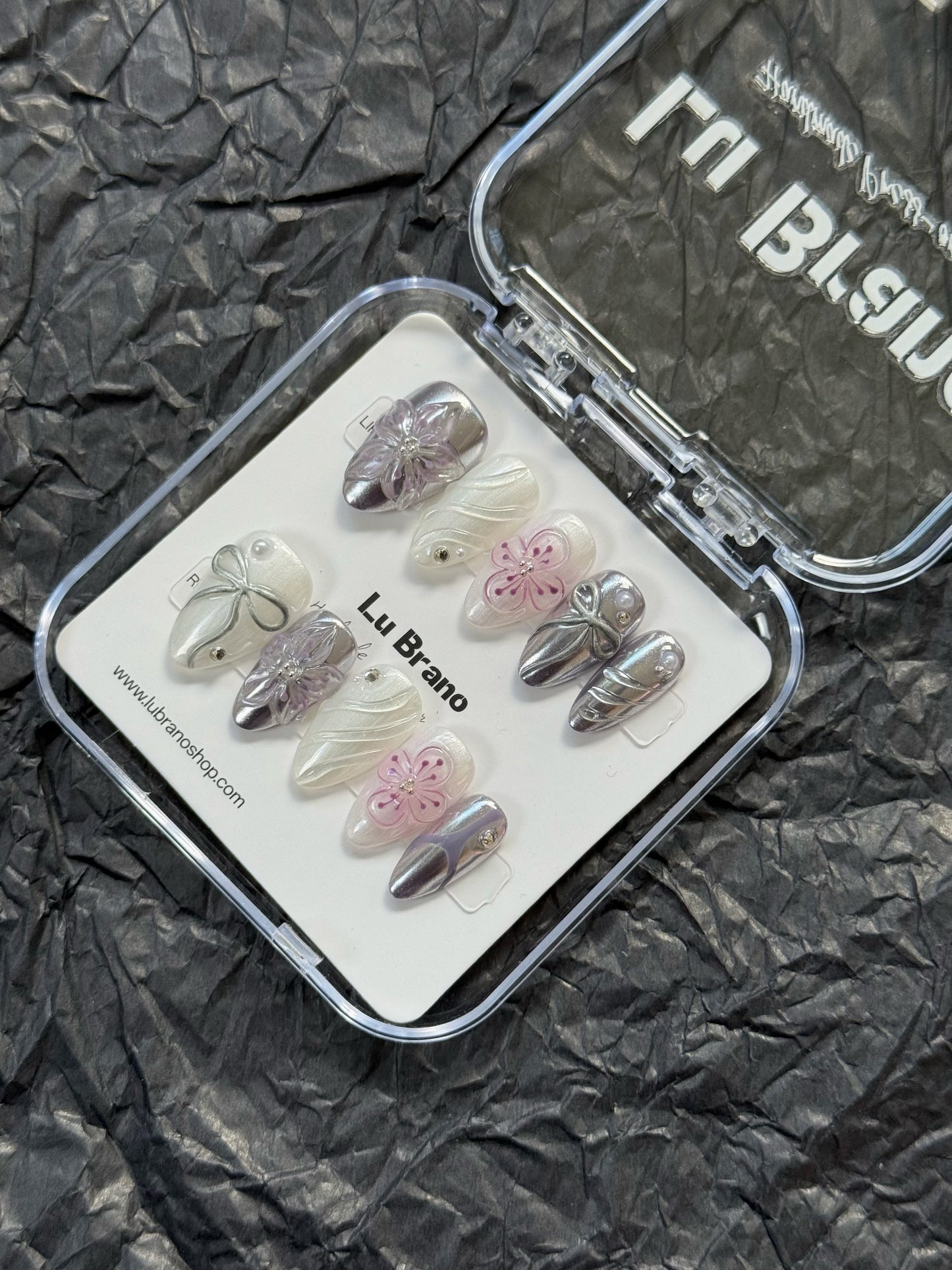 Silver Purple Y2K-Inspired Nails|Almond Shape|Handmade