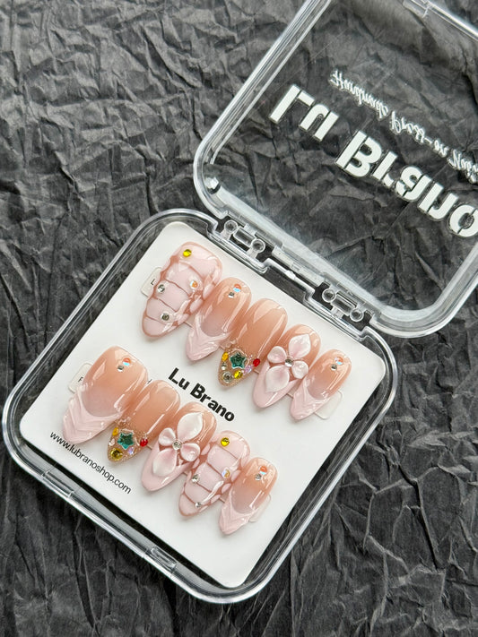 Pink Snake Print with Rhinestones Nails