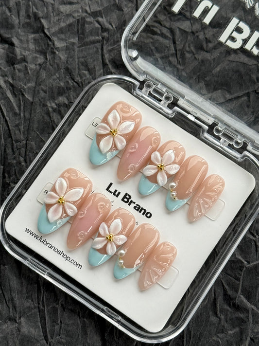 Blue and Pink Pastel Floral Nails