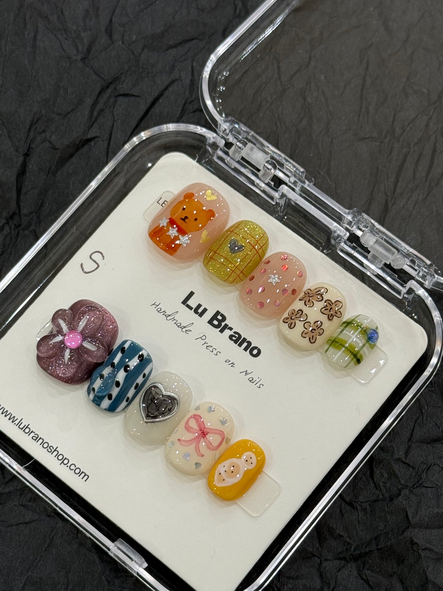 Playful Whimsy | Hand-Painted Designs | Short Squoval Shape | Niche Style | Office-Friendly | Versatile & Cute | Teddy Bear Nail Art | 3D Floral Accents | Premium Press-On Nails | Handmade Craft