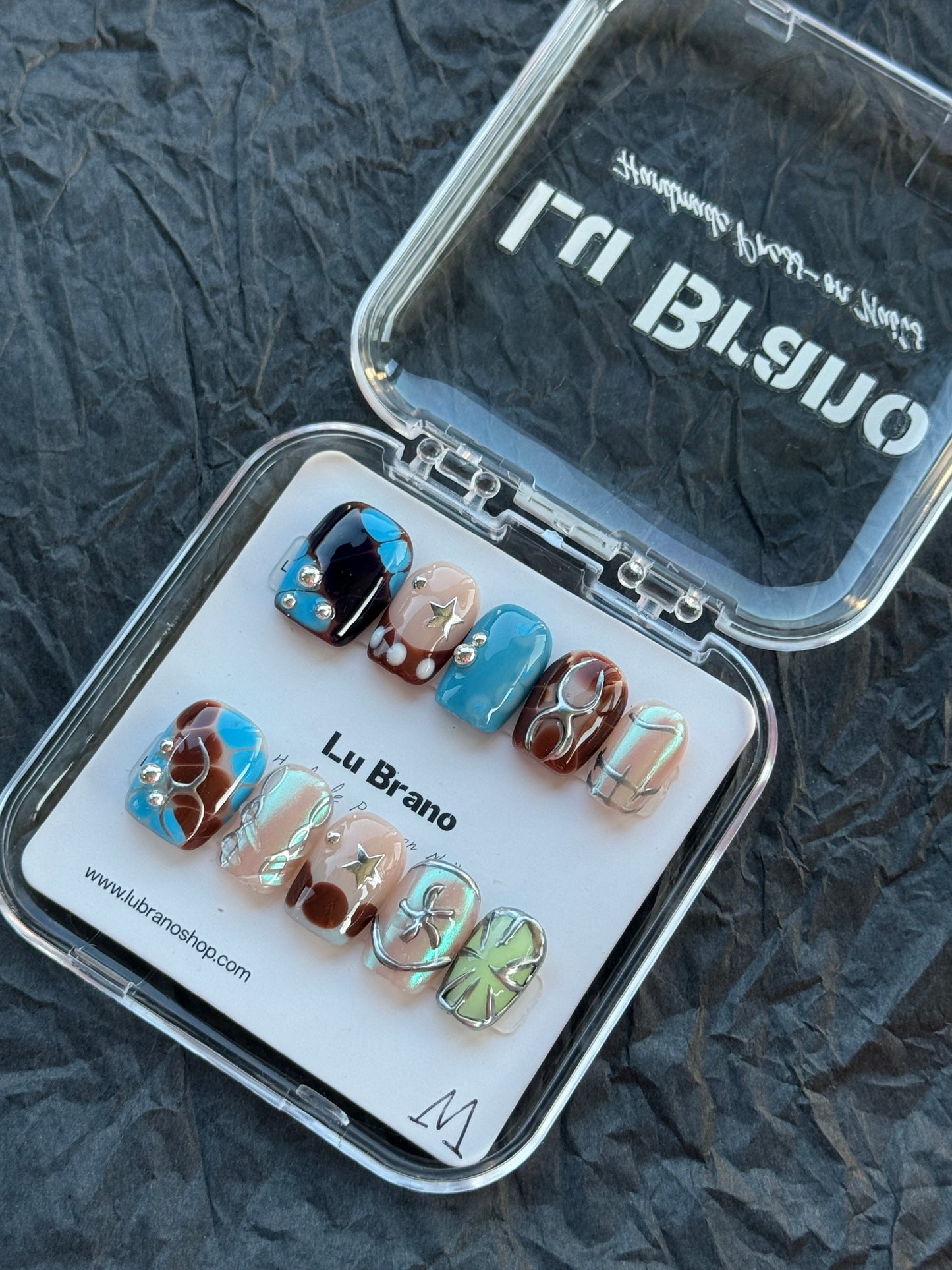 Vintage Blue & Black Y2K Nails