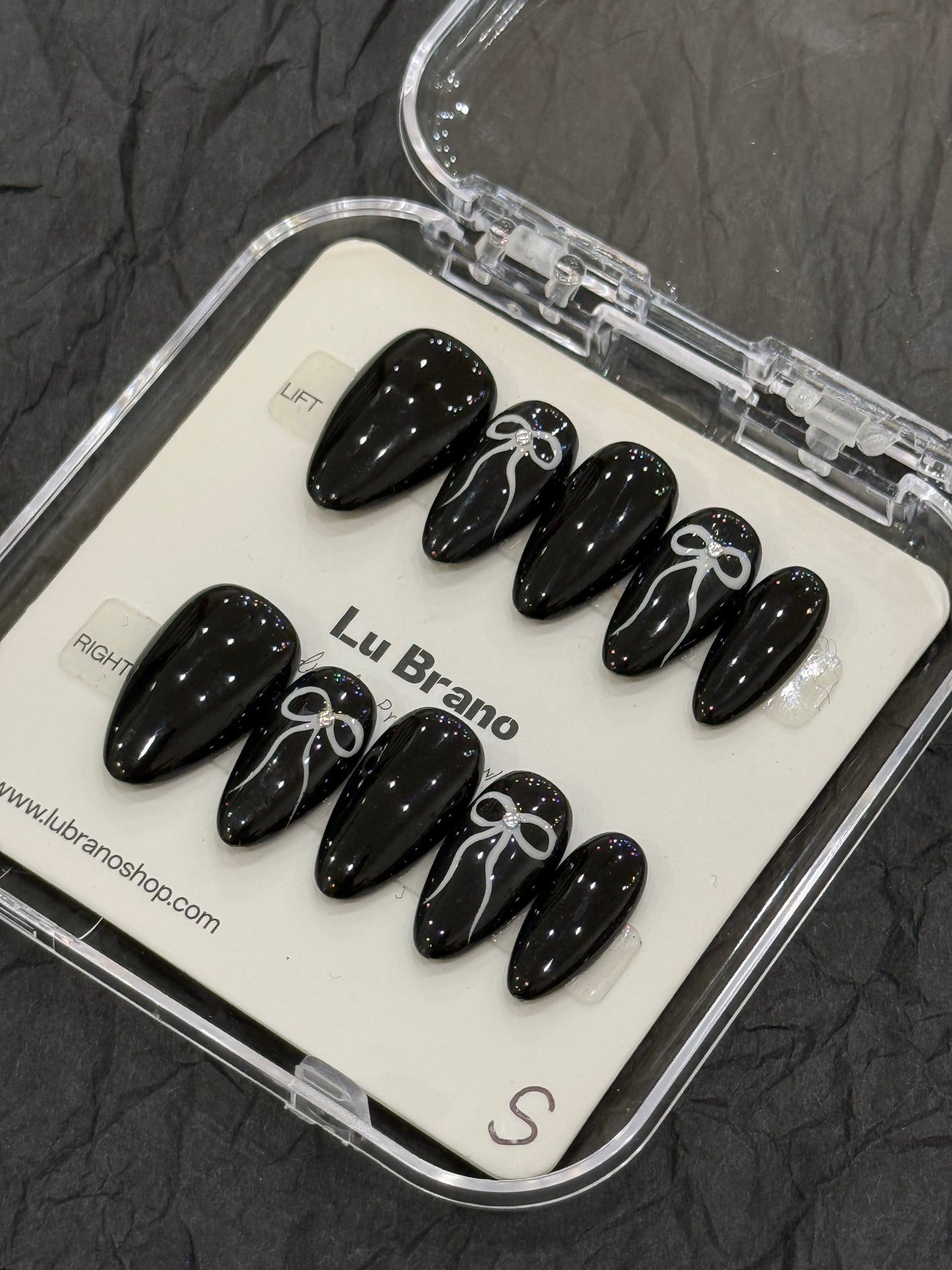 Black Bow Nails | Almond Shape | Handmade Press-On Nails