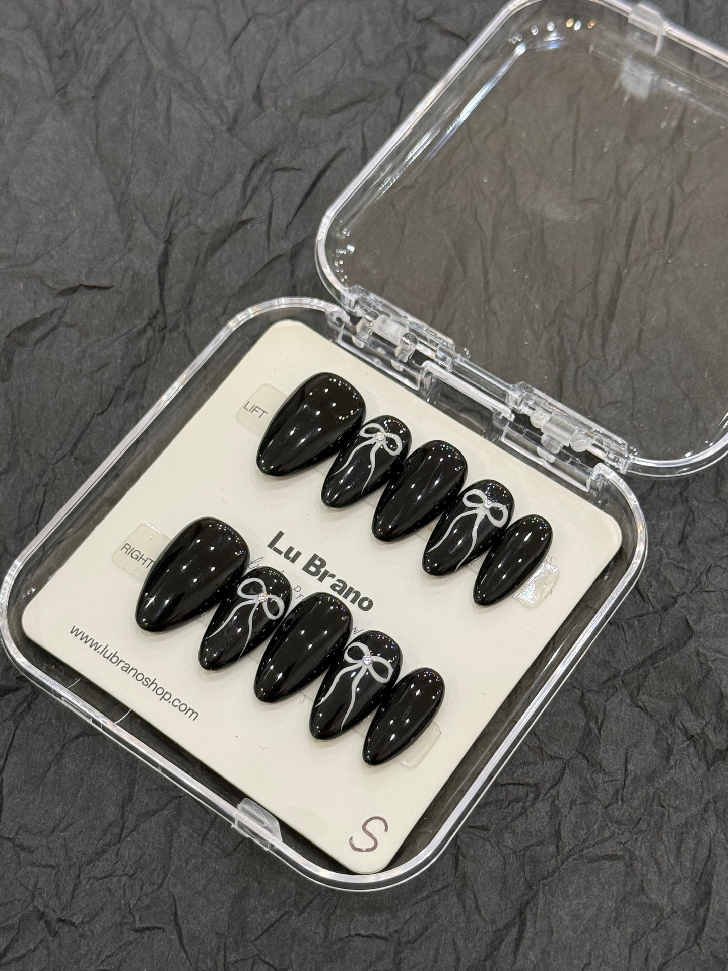 Black Bow Nails | Almond Shape | Handmade Press-On Nails