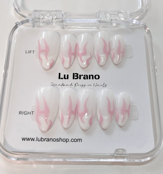 Pink wavy French nails | French manicure | Handmade press-on nails