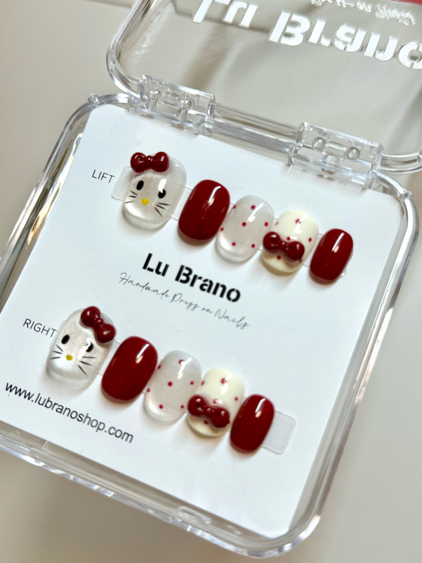 Short Red Cat Eye 3D Hello Kitty Nails | Red Bow Nails | Hello Kitty Manicure | Cat Eye Nails | Handmade Press-On Nails