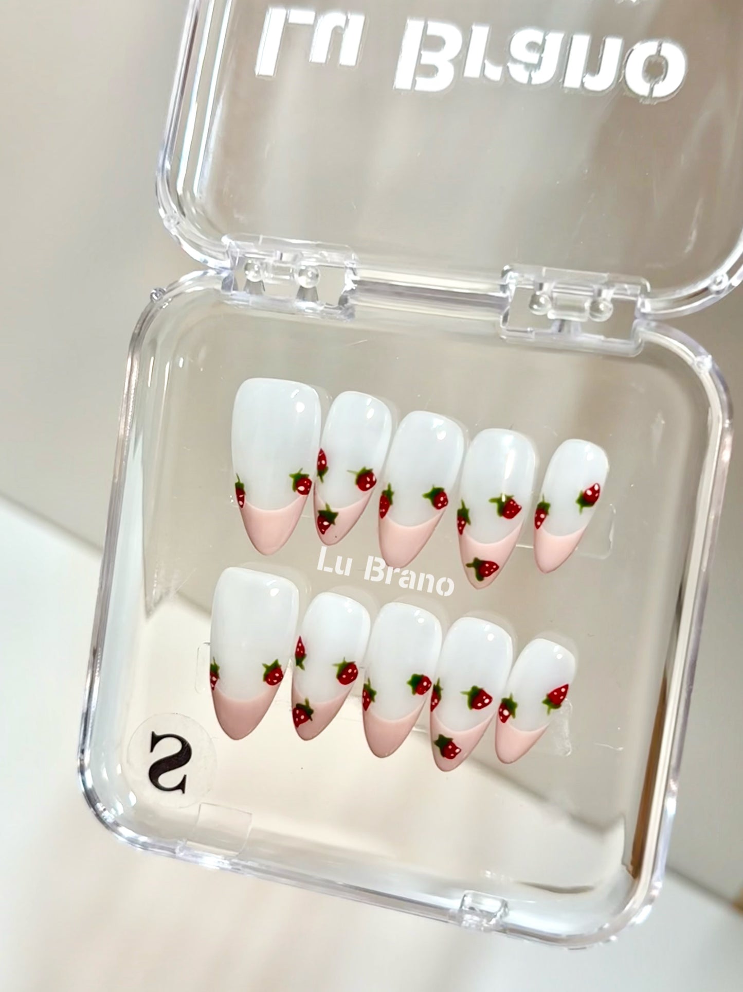Strawberry Pink French | Pink French Tips | Strawberry French Manicure | Handmade Press-On Nails | Almond Shape