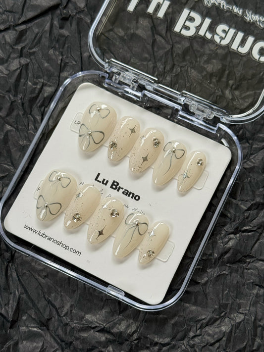 White Cosmic Nails | Almond Shape | Short Nails | Glitter | Milky White Nails | Super Beautiful | Insta Style