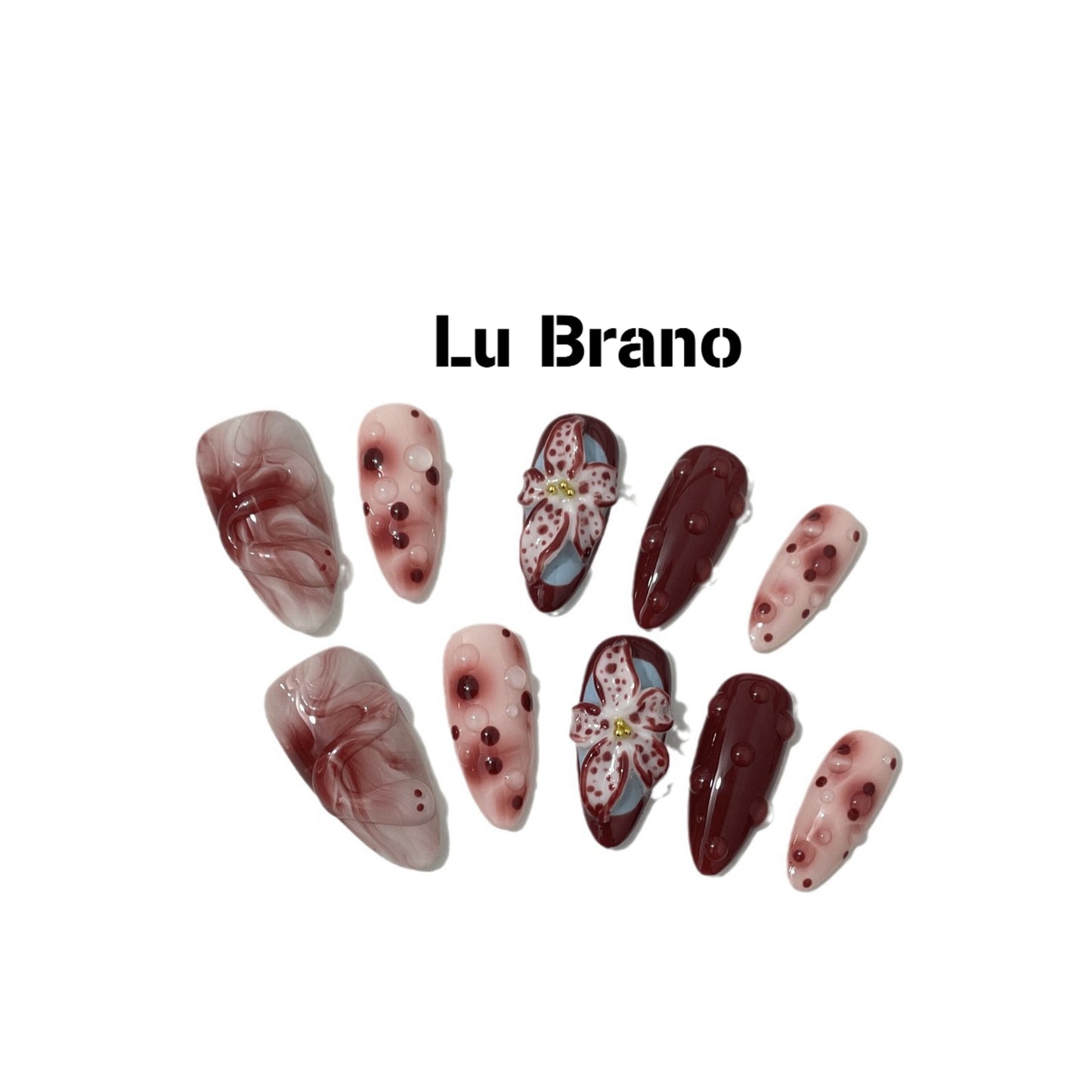 Red Vintage 3D Floral Nails | Retro Style | Exquisite | Elegant | Unique Design